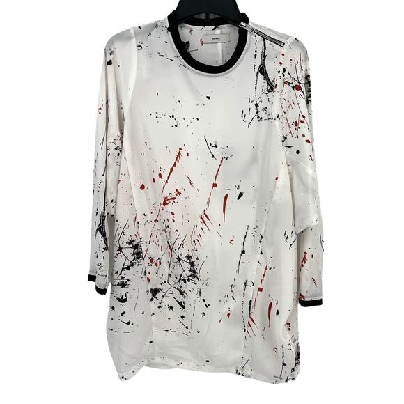 Diesel Paint Splatter Long Tunic Top Shirt Womens Size XXS White Black Red Artsy - Picture 1 of 6
